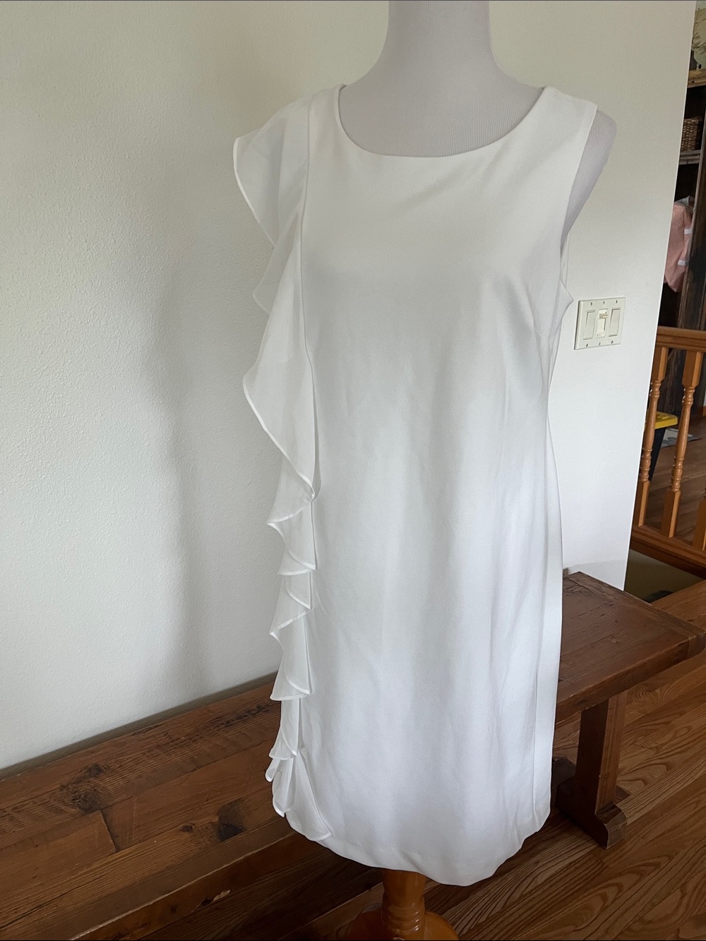 Elegant White Ruffle-Trim Sleeveless Dresssize 12 Shelby and Palmer